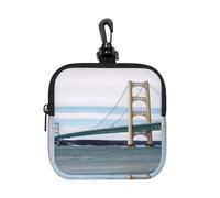 BTCOWZRV Small Neoprene Pouch, Mini Portable Makeup Bag With Carabiner Keychain Waterproof Travel Coin Purse Storage Bag Mackinac Suspension Bridge Clutch Cosmetic Organizer For Women