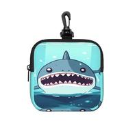 BTCOWZRV Small Neoprene Pouch, Mini Portable Makeup Bag With Carabiner Keychain Waterproof Travel Coin Purse Storage Bag Cartoon Shark Floating In Water Clutch Cosmetic Organizer For Women