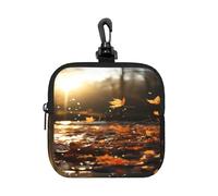 BTCOWZRV Small Neoprene Pouch, Mini Portable Makeup Bag With Carabiner Keychain Waterproof Travel Coin Purse Storage Bag Fallen Leaves Flying Clutch Cosmetic Organizer For Women