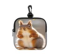 BTCOWZRV Small Neoprene Pouch, Mini Portable Makeup Bag With Carabiner Keychain Waterproof Travel Coin Purse Storage Bag Squirrel Funny Animal Clutch Cosmetic Organizer For Women
