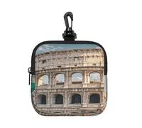 BTCOWZRV Small Neoprene Pouch, Mini Portable Makeup Bag With Carabiner Keychain Waterproof Travel Coin Purse Storage Bag Roman Colosseum Italian Flag Clutch Cosmetic Organizer For Women