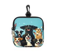 BTCOWZRV Small Neoprene Pouch, Mini Portable Makeup Bag With Carabiner Keychain Waterproof Travel Coin Purse Storage Bag A Large Group Of Dogs On A Blue Background Clutch Cosmetic Organizer For Women