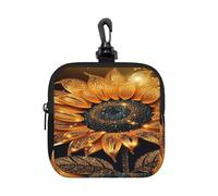 BTCOWZRV Small Neoprene Pouch, Mini Portable Makeup Bag With Carabiner Keychain Waterproof Travel Coin Purse Storage Bag Sparkling Sunflower Clutch Cosmetic Organizer For Women