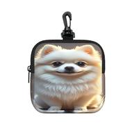 BTCOWZRV Small Neoprene Pouch, Mini Portable Makeup Bag With Carabiner Keychain Waterproof Travel Coin Purse Storage Bag Lovely Pomeranian Clutch Cosmetic Organizer For Women
