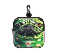 BTCOWZRV Small Neoprene Pouch, Mini Portable Makeup Bag With Carabiner Keychain Waterproof Travel Coin Purse Storage Bag Green Polka Dot Pug Clutch Cosmetic Organizer For Women