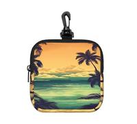BTCOWZRV Small Neoprene Pouch, Mini Portable Makeup Bag With Carabiner Keychain Waterproof Travel Coin Purse Storage Bag Palm Trees And Beach Clutch Cosmetic Organizer For Women