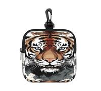 BTCOWZRV Small Neoprene Pouch, Mini Portable Makeup Bag With Carabiner Keychain Waterproof Travel Coin Purse Storage Bag Black And White Doodle Tiger Clutch Cosmetic Organizer For Women