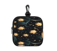 BTCOWZRV Small Neoprene Pouch, Mini Portable Makeup Bag With Carabiner Keychain Waterproof Travel Coin Purse Storage Bag Repeating Sun Pattern Clutch Cosmetic Organizer For Women