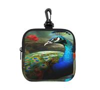 BTCOWZRV Small Neoprene Pouch, Mini Portable Makeup Bag With Carabiner Keychain Waterproof Travel Coin Purse Storage Bag Colorful Peacock Clutch Cosmetic Organizer For Women