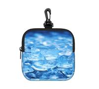 BTCOWZRV Small Neoprene Pouch, Mini Portable Makeup Bag With Carabiner Keychain Waterproof Travel Coin Purse Storage Bag Blue Ice Cube Background Clutch Cosmetic Organizer For Women