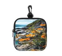 BTCOWZRV Small Neoprene Pouch, Mini Portable Makeup Bag With Carabiner Keychain Waterproof Travel Coin Purse Storage Bag Flowers Growing On Cliff Clutch Cosmetic Organizer For Women