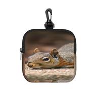 BTCOWZRV Small Neoprene Pouch, Mini Portable Makeup Bag With Carabiner Keychain Waterproof Travel Coin Purse Storage Bag Squirrel Just Laying Clutch Cosmetic Organizer For Women