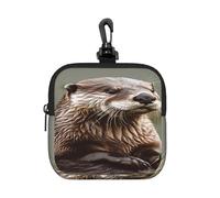 BTCOWZRV Small Neoprene Pouch, Mini Portable Makeup Bag With Carabiner Keychain Waterproof Travel Coin Purse Storage Bag Otter Animal Clutch Cosmetic Organizer For Women