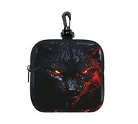 BTCOWZRV Small Neoprene Pouch, Mini Portable Makeup Bag With Carabiner Keychain Waterproof Travel Coin Purse Storage Bag Big Black Wolf With Red Eyes Clutch Cosmetic Organizer For Women