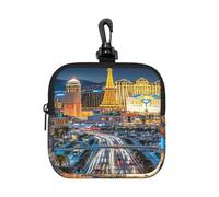 BTCOWZRV Small Neoprene Pouch, Mini Portable Makeup Bag With Carabiner Keychain Waterproof Travel Coin Purse Storage Bag Las Vegas Night City Clutch Cosmetic Organizer For Women