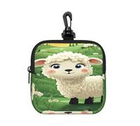 BTCOWZRV Small Neoprene Pouch, Mini Portable Makeup Bag With Carabiner Keychain Waterproof Travel Coin Purse Storage Bag Cute Cartoon Sheep Clutch Cosmetic Organizer For Women