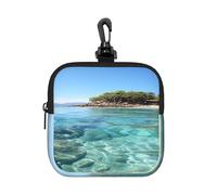 BTCOWZRV Small Neoprene Pouch, Mini Portable Makeup Bag With Carabiner Keychain Waterproof Travel Coin Purse Storage Bag Fiji Island And Clear Sea Clutch Cosmetic Organizer For Women