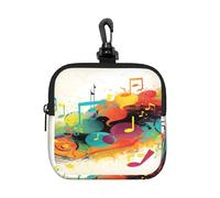 BTCOWZRV Small Neoprene Pouch, Mini Portable Makeup Bag With Carabiner Keychain Waterproof Travel Coin Purse Storage Bag Abstract Music Themed Clutch Cosmetic Organizer For Women