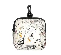 BTCOWZRV Small Neoprene Pouch, Mini Portable Makeup Bag With Carabiner Keychain Waterproof Travel Coin Purse Storage Bag Music Notes Print Clutch Cosmetic Organizer For Women