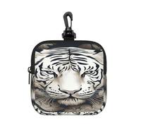 BTCOWZRV Small Neoprene Pouch, Mini Portable Makeup Bag With Carabiner Keychain Waterproof Travel Coin Purse Storage Bag White Tiger Head Pattern Clutch Cosmetic Organizer For Women