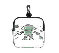 BTCOWZRV Small Neoprene Pouch, Mini Portable Makeup Bag With Carabiner Keychain Waterproof Travel Coin Purse Storage Bag Line Robot Clutch Cosmetic Organizer For Women