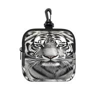BTCOWZRV Small Neoprene Pouch, Mini Portable Makeup Bag With Carabiner Keychain Waterproof Travel Coin Purse Storage Bag Black And White Tiger Clutch Cosmetic Organizer For Women