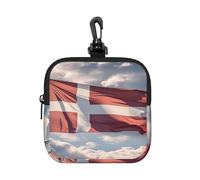 BTCOWZRV Small Neoprene Pouch, Mini Portable Makeup Bag With Carabiner Keychain Waterproof Travel Coin Purse Storage Bag Denmark Danish Flag Clutch Cosmetic Organizer For Women