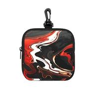 BTCOWZRV Small Neoprene Pouch, Mini Portable Makeup Bag With Carabiner Keychain Waterproof Travel Coin Purse Storage Bag Black And Red Marble Clutch Cosmetic Organizer For Women
