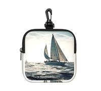 BTCOWZRV Small Neoprene Pouch, Mini Portable Makeup Bag With Carabiner Keychain Waterproof Travel Coin Purse Storage Bag Ocean Sailing Clutch Cosmetic Organizer For Women