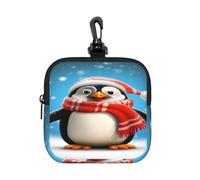 BTCOWZRV Small Neoprene Pouch, Mini Portable Makeup Bag With Carabiner Keychain Waterproof Travel Coin Purse Storage Bag Christmas Funny Penguin Clutch Cosmetic Organizer For Women