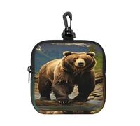 BTCOWZRV Small Neoprene Pouch, Mini Portable Makeup Bag With Carabiner Keychain Waterproof Travel Coin Purse Storage Bag Brown Bear Clutch Cosmetic Organizer For Women
