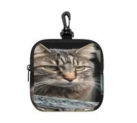 BTCOWZRV Small Neoprene Pouch, Mini Portable Makeup Bag With Carabiner Keychain Waterproof Travel Coin Purse Storage Bag Cat Smashes Glass In Car Clutch Cosmetic Organizer For Women