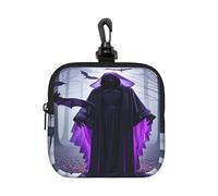 BTCOWZRV Small Neoprene Pouch, Mini Portable Makeup Bag With Carabiner Keychain Waterproof Travel Coin Purse Storage Bag Purple Black Goth Spooky Clutch Cosmetic Organizer For Women