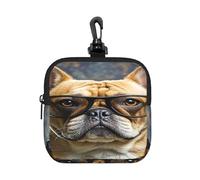 BTCOWZRV Small Neoprene Pouch, Mini Portable Makeup Bag With Carabiner Keychain Waterproof Travel Coin Purse Storage Bag French Bulldog Wearing Sunglasses Clutch Cosmetic Organizer For Women