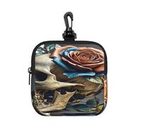 BTCOWZRV Small Neoprene Pouch, Mini Portable Makeup Bag With Carabiner Keychain Waterproof Travel Coin Purse Storage Bag Leather Rose Skull Clutch Cosmetic Organizer For Women