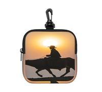 BTCOWZRV Small Neoprene Pouch, Mini Portable Makeup Bag With Carabiner Keychain Waterproof Travel Coin Purse Storage Bag Cool Bull Riding Silhouette Clutch Cosmetic Organizer For Women
