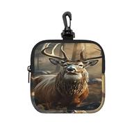 BTCOWZRV Small Neoprene Pouch, Mini Portable Makeup Bag With Carabiner Keychain Waterproof Travel Coin Purse Storage Bag Deer Hunting Season Clutch Cosmetic Organizer For Women