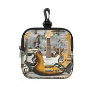 BTCOWZRV Small Neoprene Pouch, Mini Portable Makeup Bag With Carabiner Keychain Waterproof Travel Coin Purse Storage Bag Guitar Bass Music Musical Instrument Clutch Cosmetic Organizer For Women