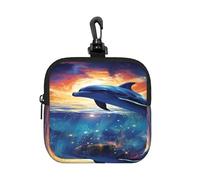 BTCOWZRV Small Neoprene Pouch, Mini Portable Makeup Bag With Carabiner Keychain Waterproof Travel Coin Purse Storage Bag Colorful Starry Sky Ocean Dolphin Clutch Cosmetic Organizer For Women