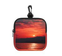 BTCOWZRV Small Neoprene Pouch, Mini Portable Makeup Bag With Carabiner Keychain Waterproof Travel Coin Purse Storage Bag Fiery Red Sunset Clutch Cosmetic Organizer For Women