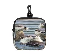BTCOWZRV Small Neoprene Pouch, Mini Portable Makeup Bag With Carabiner Keychain Waterproof Travel Coin Purse Storage Bag Otters Clutch Cosmetic Organizer For Women
