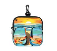BTCOWZRV Small Neoprene Pouch, Mini Portable Makeup Bag With Carabiner Keychain Waterproof Travel Coin Purse Storage Bag Flip Flops And Tropical Beach Scene Clutch Cosmetic Organizer For Women