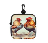 BTCOWZRV Small Neoprene Pouch, Mini Portable Makeup Bag With Carabiner Keychain Waterproof Travel Coin Purse Storage Bag Rooster And Hen Clutch Cosmetic Organizer For Women