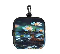 BTCOWZRV Small Neoprene Pouch, Mini Portable Makeup Bag With Carabiner Keychain Waterproof Travel Coin Purse Storage Bag There Are Different Little Flowers Clutch Cosmetic Organizer For Women