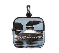 BTCOWZRV Small Neoprene Pouch, Mini Portable Makeup Bag With Carabiner Keychain Waterproof Travel Coin Purse Storage Bag Loon Birds Clutch Cosmetic Organizer For Women
