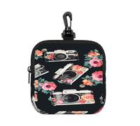 BTCOWZRV Small Neoprene Pouch, Mini Portable Makeup Bag With Carabiner Keychain Waterproof Travel Coin Purse Storage Bag Flower Camera Clutch Cosmetic Organizer For Women