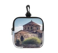 BTCOWZRV Small Neoprene Pouch, Mini Portable Makeup Bag With Carabiner Keychain Waterproof Travel Coin Purse Storage Bag Armenian Church Clutch Cosmetic Organizer For Women