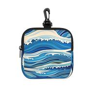 BTCOWZRV Small Neoprene Pouch, Mini Portable Makeup Bag With Carabiner Keychain Waterproof Travel Coin Purse Storage Bag Blue Wave Painting Clutch Cosmetic Organizer For Women