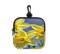 BTCOWZRV Small Neoprene Pouch, Mini Portable Makeup Bag With Carabiner Keychain Waterproof Travel Coin Purse Storage Bag Yellow Daffodils Flowers Clutch Cosmetic Organizer For Women