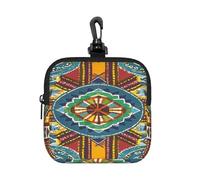 BTCOWZRV Small Neoprene Pouch, Mini Portable Makeup Bag With Carabiner Keychain Waterproof Travel Coin Purse Storage Bag African Style Textile Pattern Clutch Cosmetic Organizer For Women